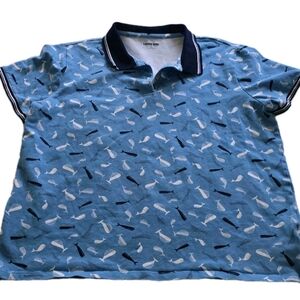 Lands' End Whale Print Polo Shirt - Blue and White